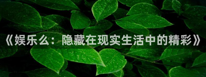 益达娱乐平台注册：《娱乐么：隐藏在现实生活中的精彩》